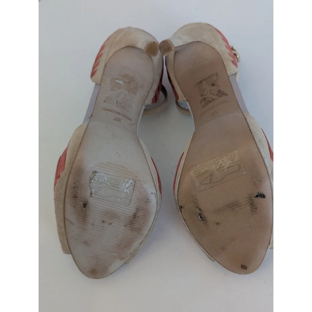 Reiss Womens Heels Size 7 Nude Coral Ankle Strap Cutout Peep Toe Stiletto - Picture 8 of 16